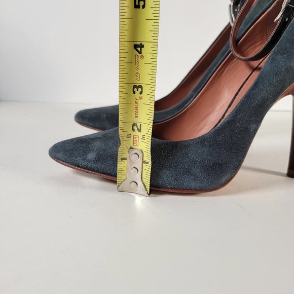 SIGERSON MORRISON Green Suede Black Croco Ankle Strap Heels Women Sz 8.5 - Picture 9 of 11